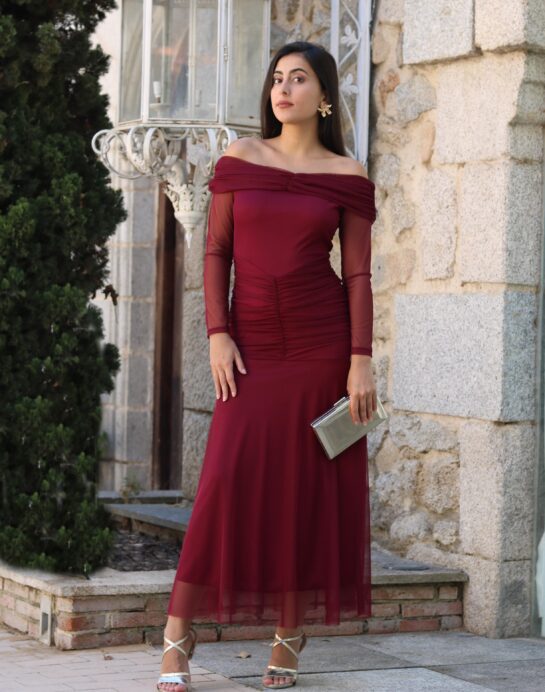 vestido Cira burdeos elegante